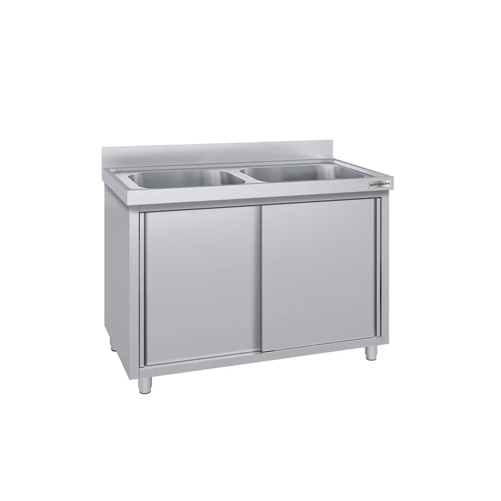Køkkenvask rustfri - med underskab - ECO - 1200x700 mm - med 2 håndvaske i midten