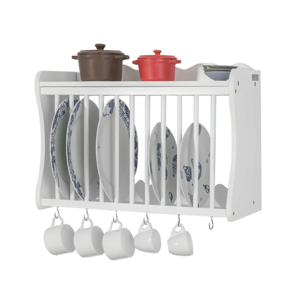 Tallerkenreol med kroge til kopper, 54 x 24 x 38 cm, pearl