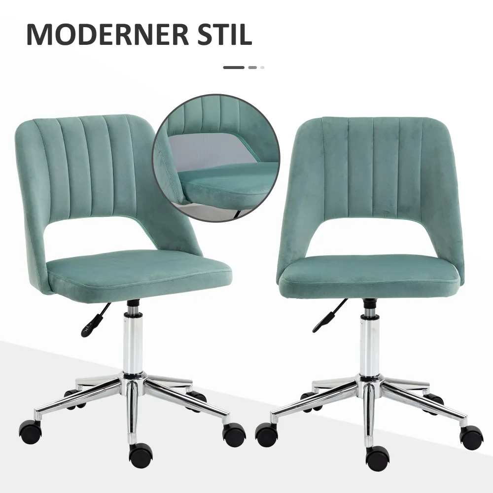 Højdejusterbar kontorstol med hjul, 360° drejelig, kammuslingeformet, skum, 49 x 60 x 79-91 cm, grøn