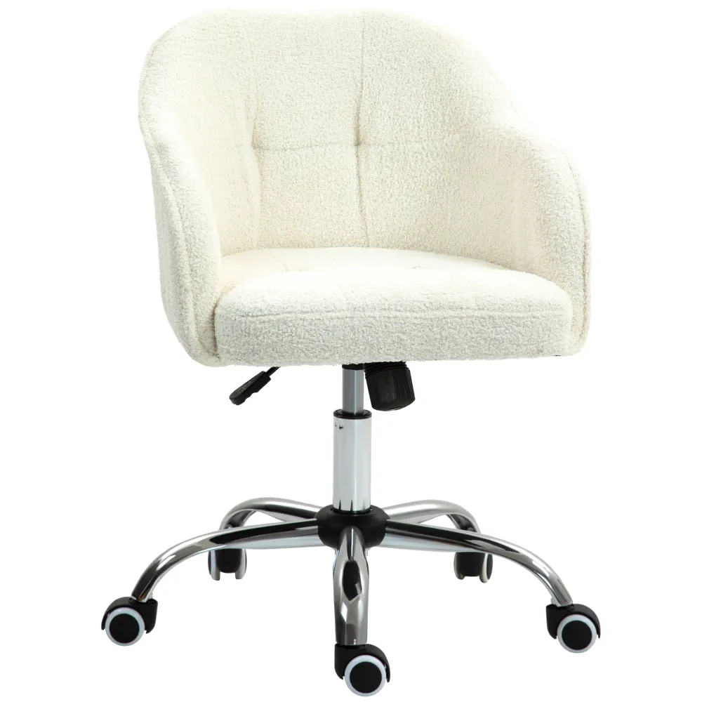 Hjemmekontorstol, supportive skrivebordsstol med vippefunktion, teddy velvet look 56 x 61 x 86 cm cremehvid