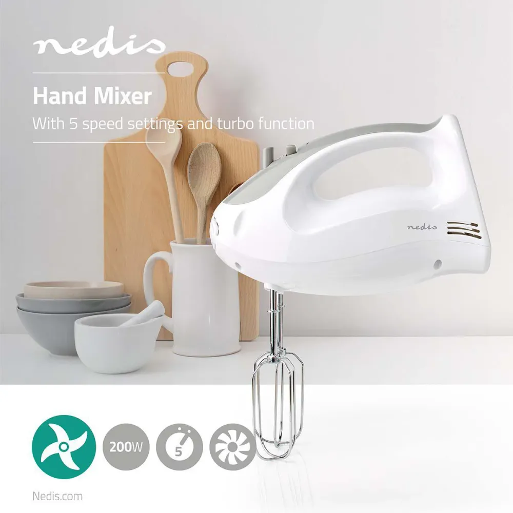Nedis KAHM100CWT Håndmixer 200W 5 hastighedsindstilling