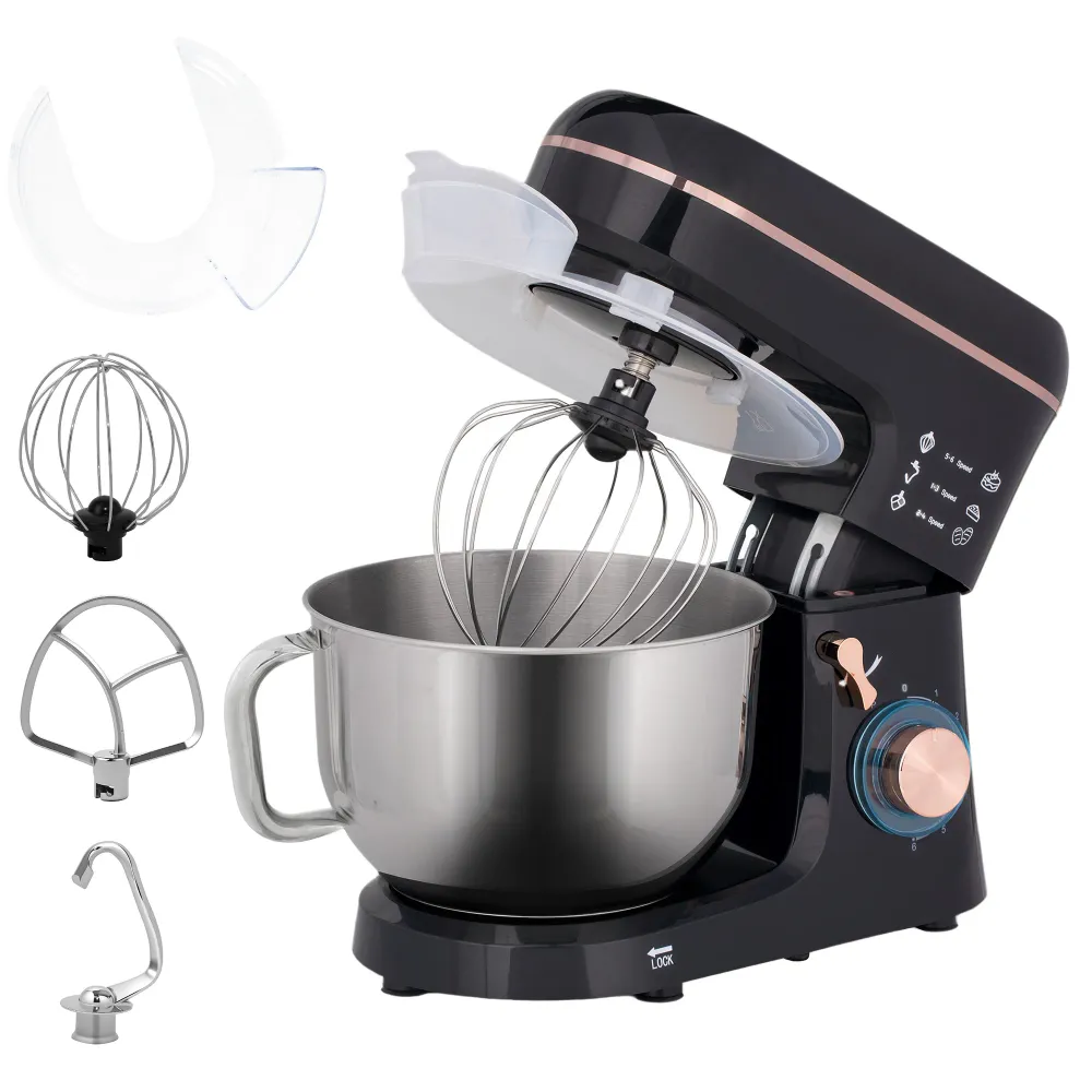 Standmixer, foodprocessor, omrører, 6 hastigheder, 5,5 l skål i rustfrit alloy, sort