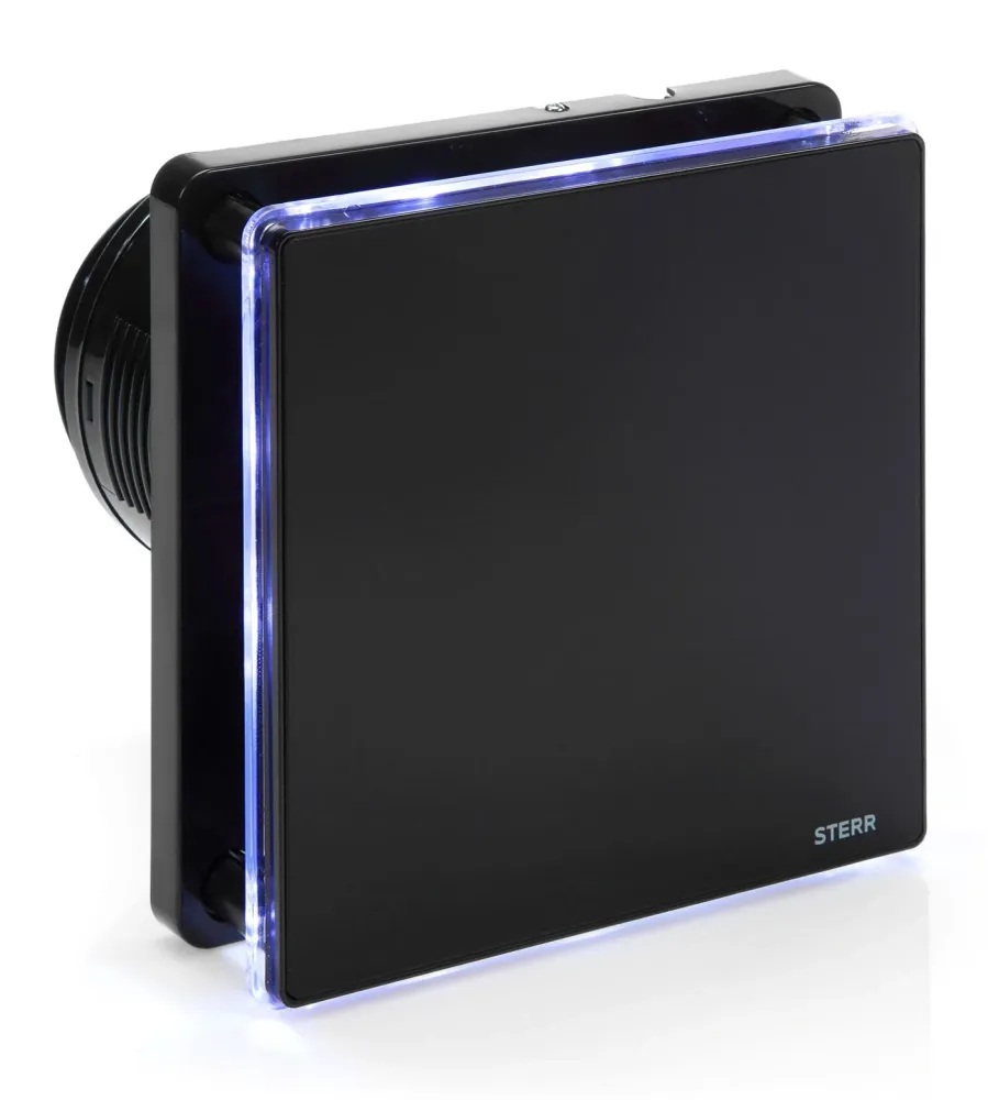 STERR BFS100LH-B - 100 mm Badeværelsesventilator, LED + med fugtighedssensor, 90 m³/h, Ebony