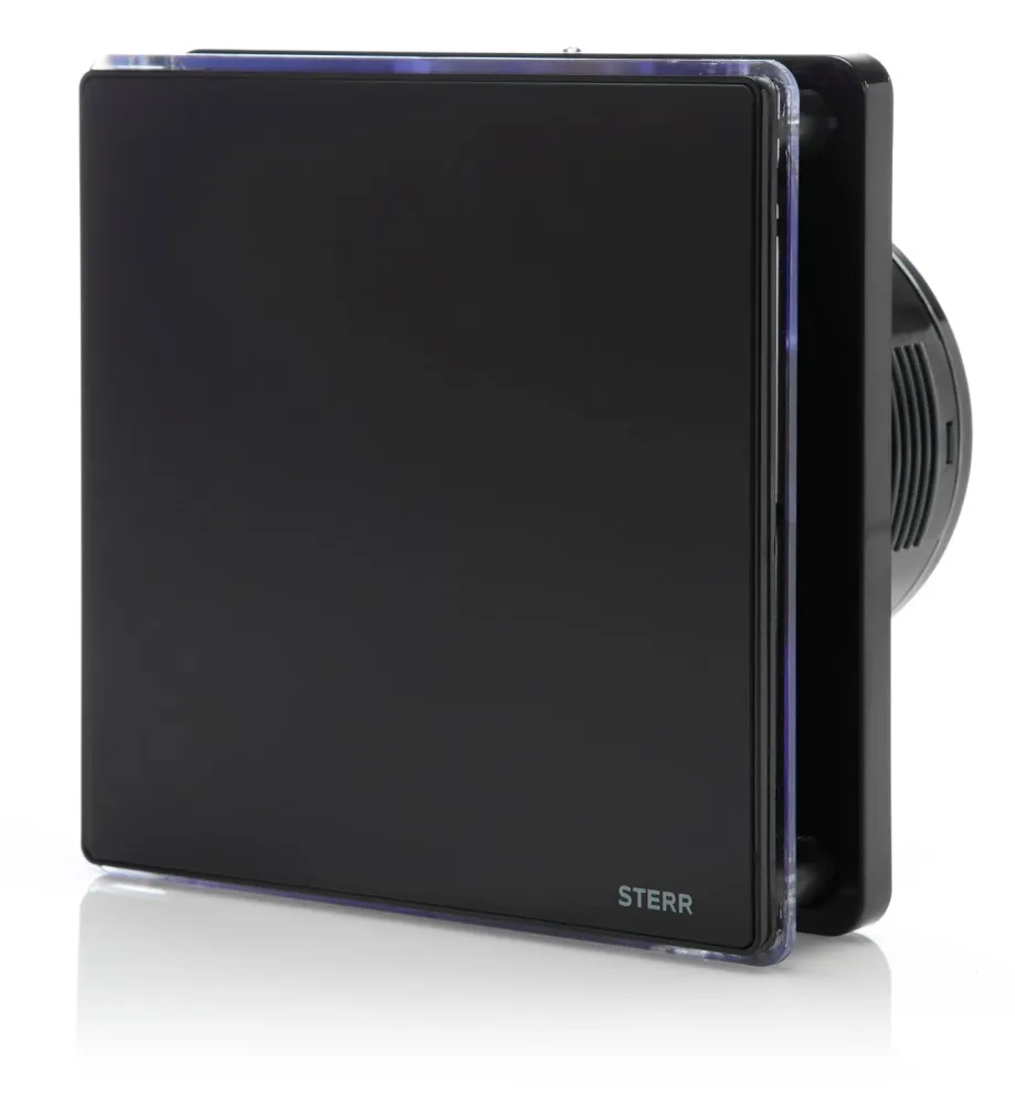 STERR BFS100LH-B - 100 mm Badeværelsesventilator, LED + med fugtighedssensor, 90 m³/h, Ebony