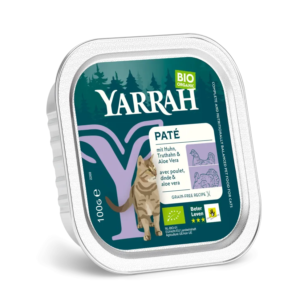 Økologisk Kornfri Kattepaté Kylling, Kalkun & Aloe Vera - 100G - YARRAH