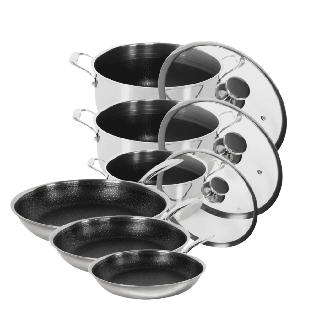 Hybrid Non-Stick Sæt – 3 Gryder & 3 Stegepander (Ø20, Ø24, Ø28)