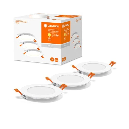 LEDVANCE indbygningsspot hvid, slank downlight med integreret driver, Ø 120 mm, lysfarve varm hvid (3000K), 8W, IP20, 3-pak
