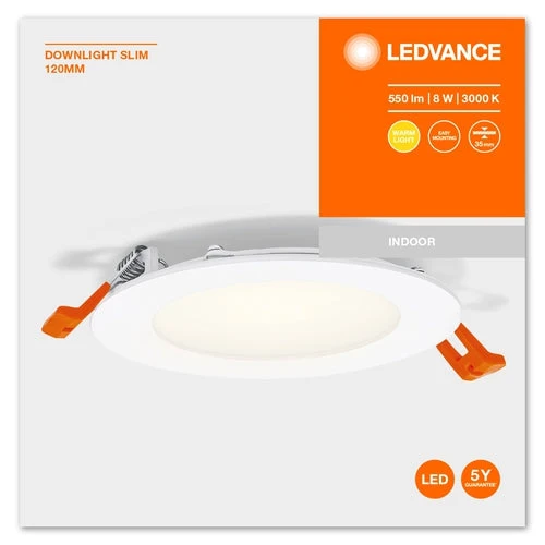 LEDVANCE RECESS SLIM DOWNLIGHT LED-loftslampe, Ø 120mm, 220...240V 8W / 3000K Varm hvid