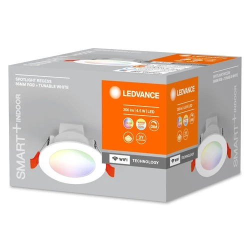 LEDVANCE Wifi SMART+ RECESS DOWNLIGHT Indbygningsspot, Ø 86 mm, RGB 4W, Tunable White, 2700...6500 K
