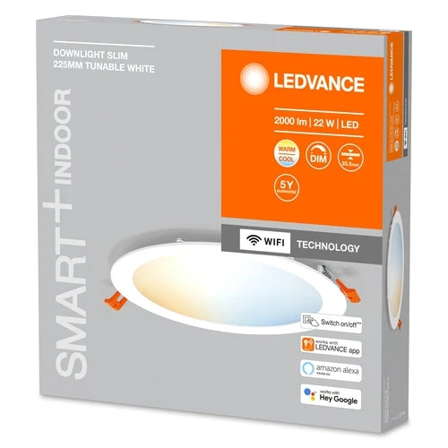 LEDVANCE Wifi SMART+ RECESS SLIM DOWNLIGHT Ø 225mm, T TW / 22 W Tunable White, 3000...6500K