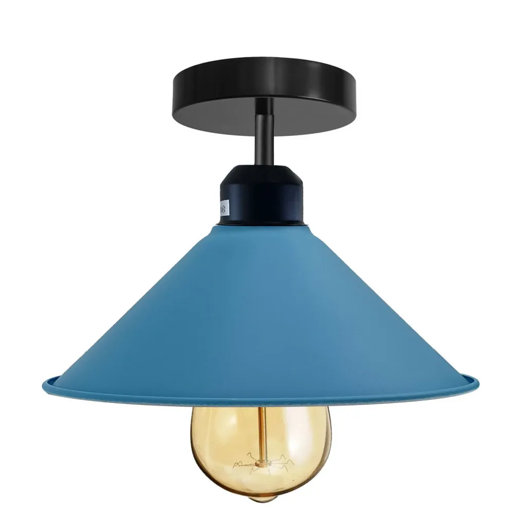 Blå halvplansloftlampe med kegleform, 22 cm, metal med E27-fatning ~1509