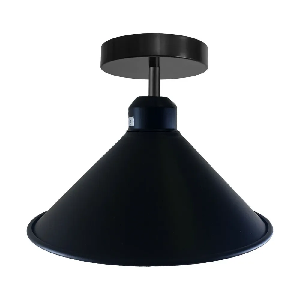 Retro E27 loftlampe: halvplansmonteret kegleformet lampe i matsort ~1513