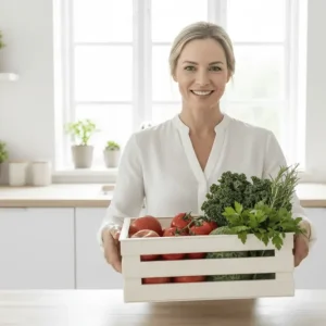 Tina 2 – dekorativ kasse i trælook - cremehvid - 31 cm