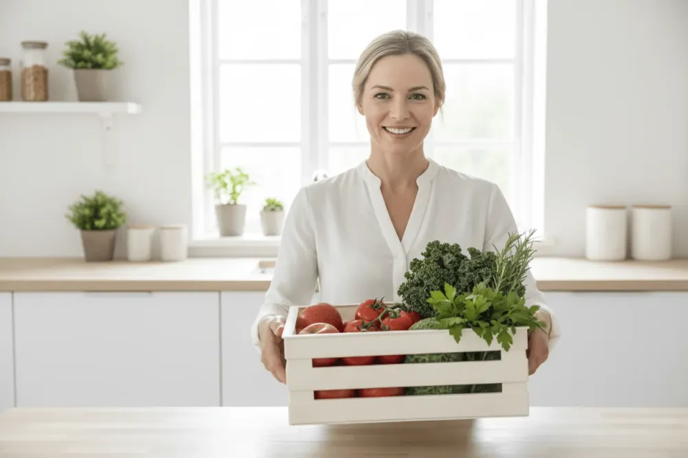 Tina 2 – dekorativ kasse i trælook - cremehvid - 31 cm