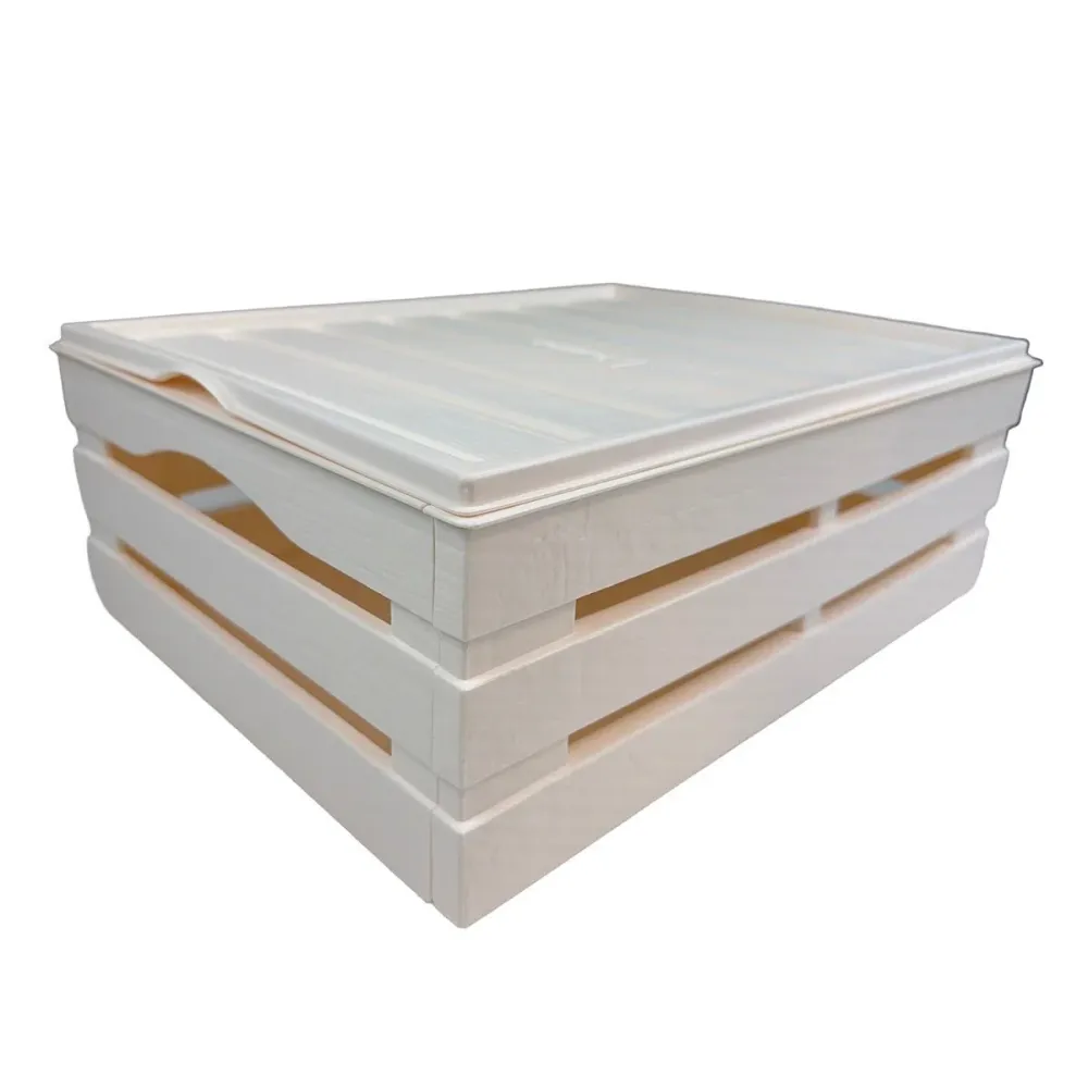 Tina 3 med låg – dekorativ kasse i trælook - beige - 41 cm