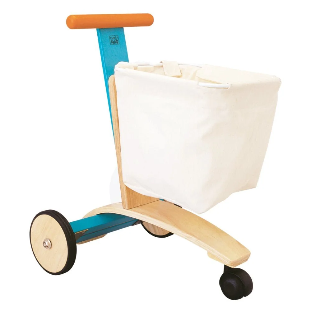 PlanToys – Indkøbsvogn i træ og stof