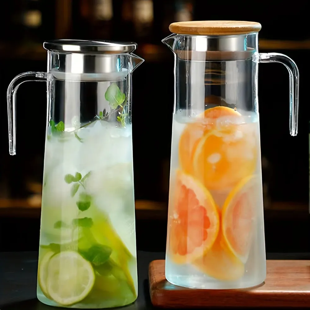 Juicekaraffel med låg, 1600ml/2000ml, plast, til Bubble Tea og andre sommerdrikke.