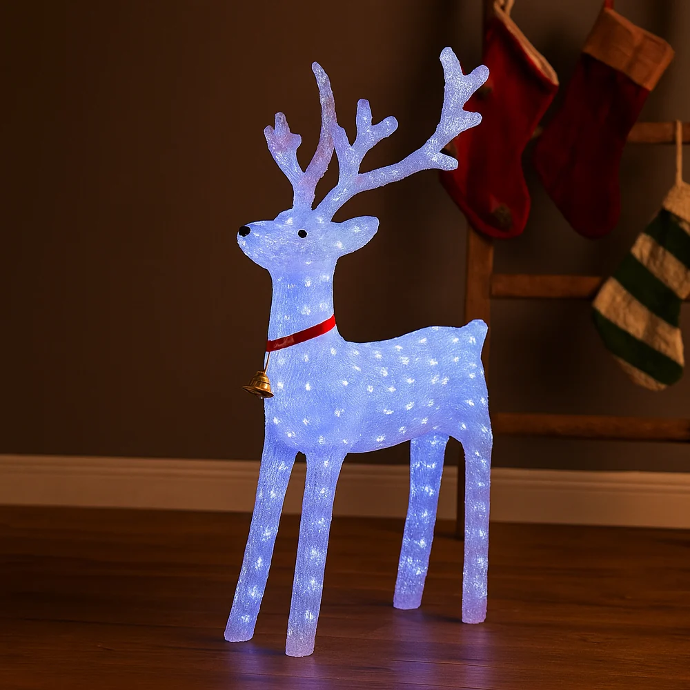 Rensdyr Akryl - højde 130 cm med LED-Lys
