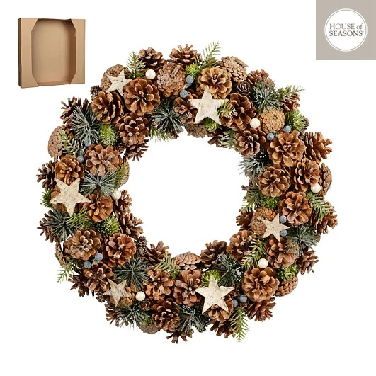 Krans med pinecones og brune detaljer