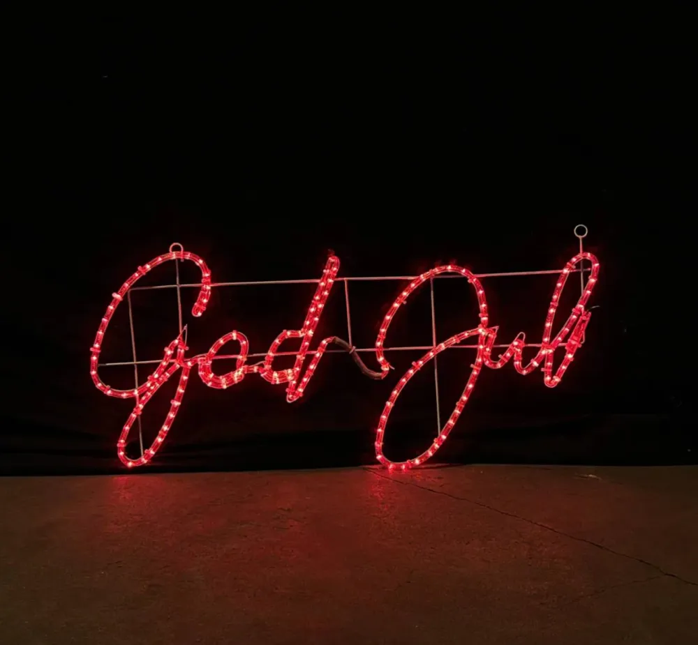 "God Jul" LED -tegn - Rød i 97x47 cm 5% Autoflash - White Flash