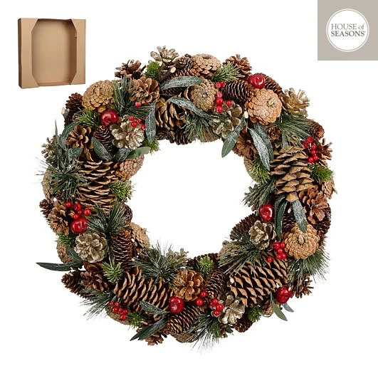 50 cm krans med pinecones og bær