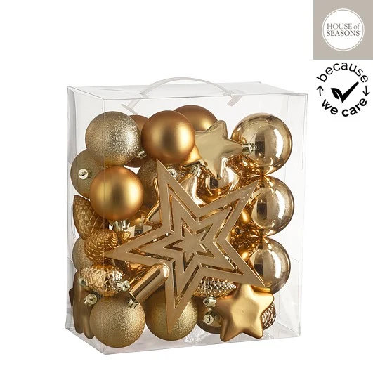 40 pcs - Kobberguld julepynt - inklusive træ topstjerne