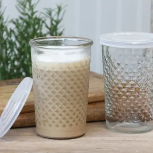 Fransk kaffeglas m. mønster og låg - 500ml