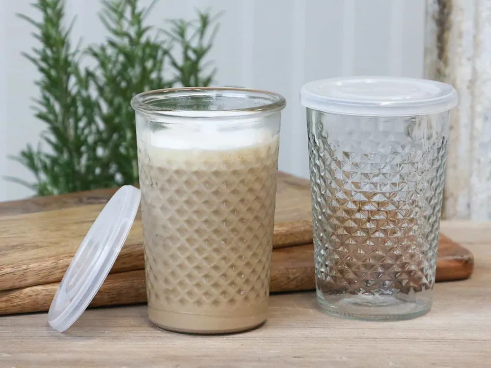 Fransk kaffeglas m. mønster og låg - 500ml