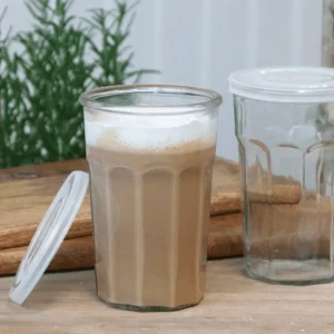 Fransk Latte kaffeglas m. riller og låg – 500ml