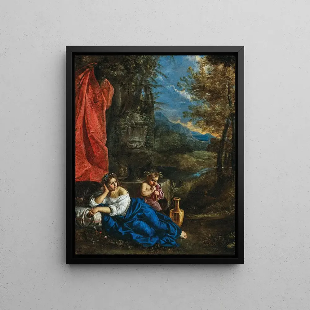 Maalaus Flore et l'enfant Bacchus dans un paysage boisé - Pier Francesco Mola | Taidetuloste