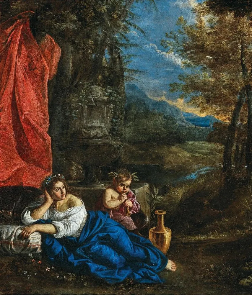 Maalaus Flore et l'enfant Bacchus dans un paysage boisé - Pier Francesco Mola | Taidetuloste