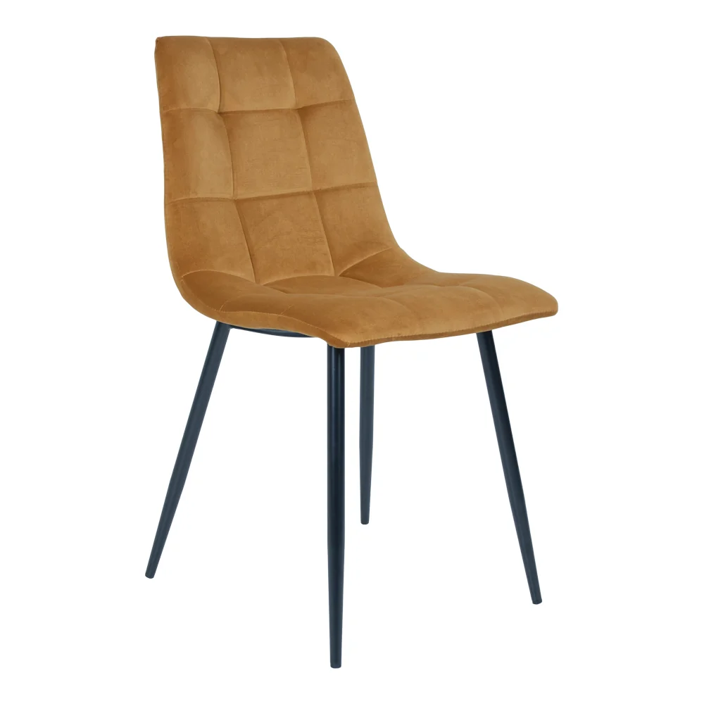 Middelfart Spisebordsstol - Spisebordsstol, Velour, Sennepsgul, Sorte Ben Hn1004 ⎮ Sæt af 2 stk.