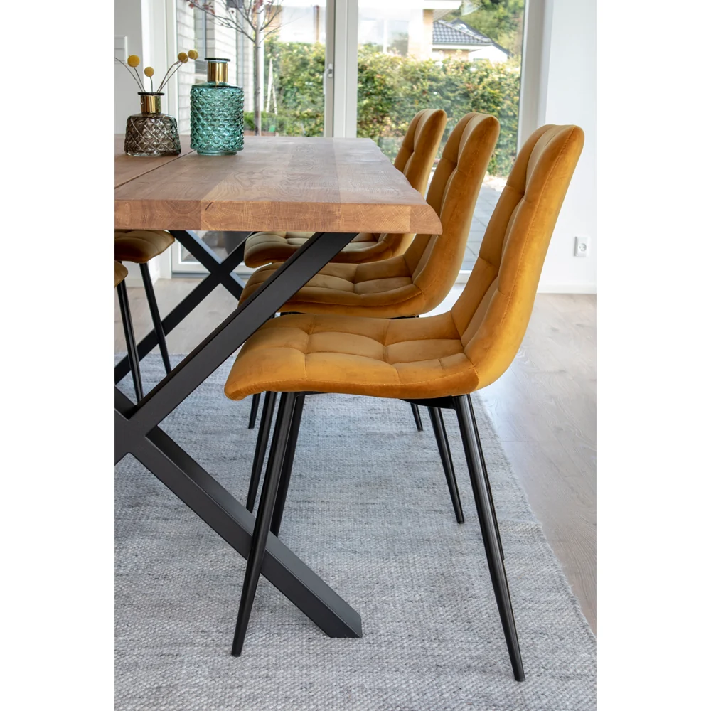 Middelfart Spisebordsstol - Spisebordsstol, Velour, Sennepsgul, Sorte Ben Hn1004 ⎮ Sæt af 2 stk.