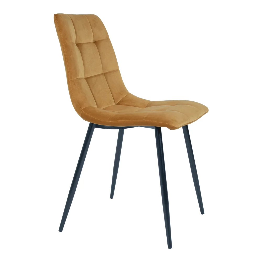 Middelfart Spisebordsstol - Spisebordsstol, Velour, Sennepsgul, Sorte Ben Hn1004 ⎮ Sæt af 2 stk.