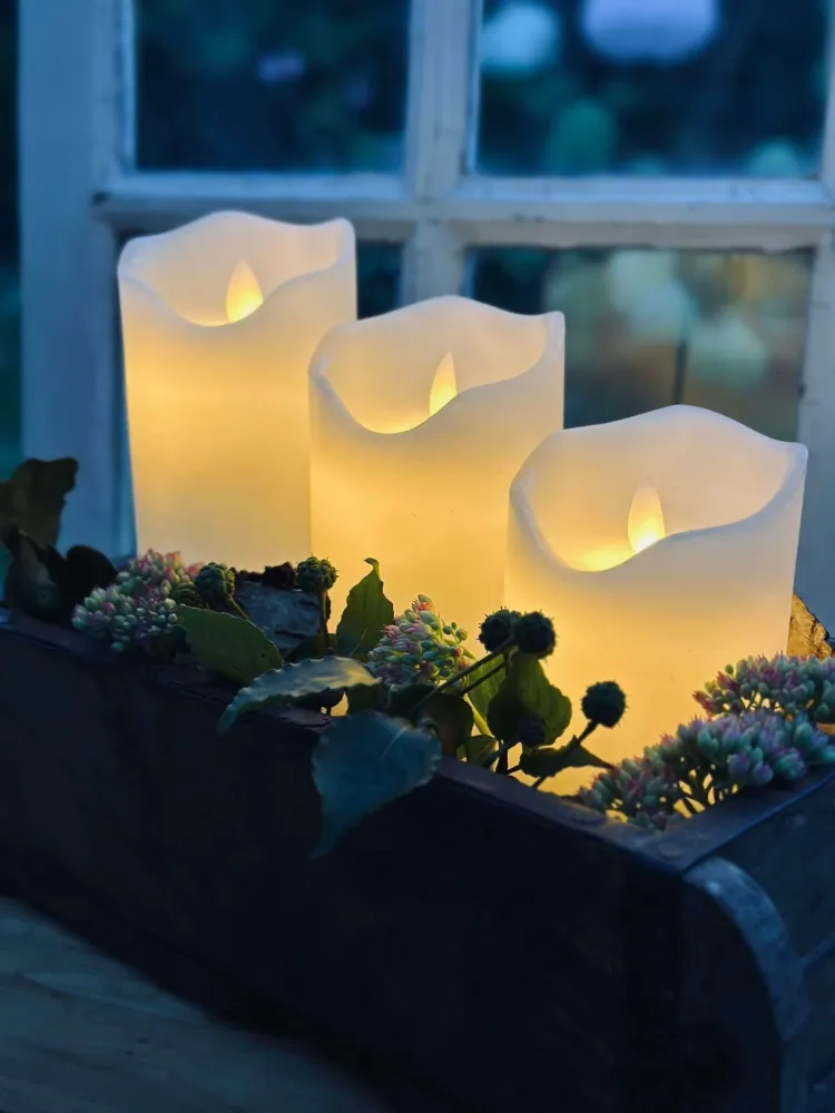 LED Bloklys Ivory – Sæt af 3 stk og fjernbetjening