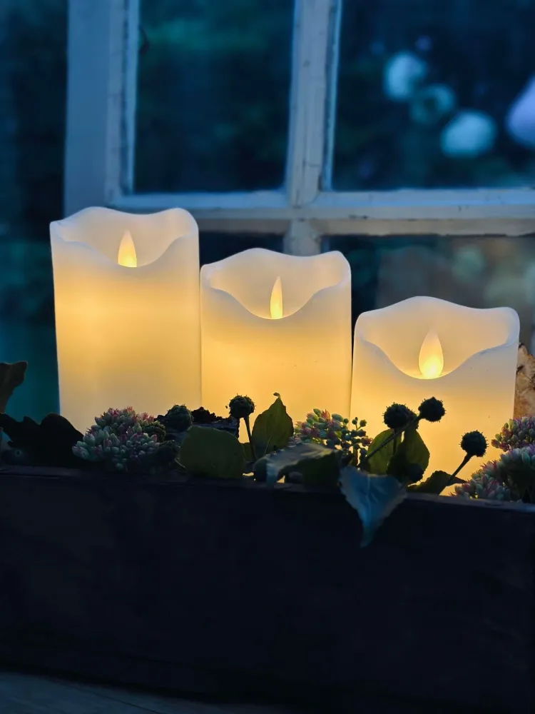 LED Bloklys Ivory – Sæt af 3 stk og fjernbetjening