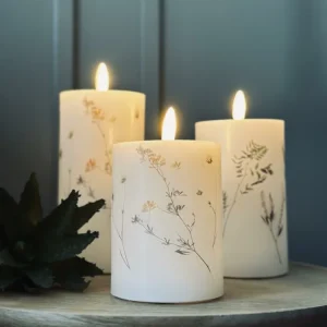 LED bloklys WILD FLORA – Sæt m. 3 stk og fjernbetjening