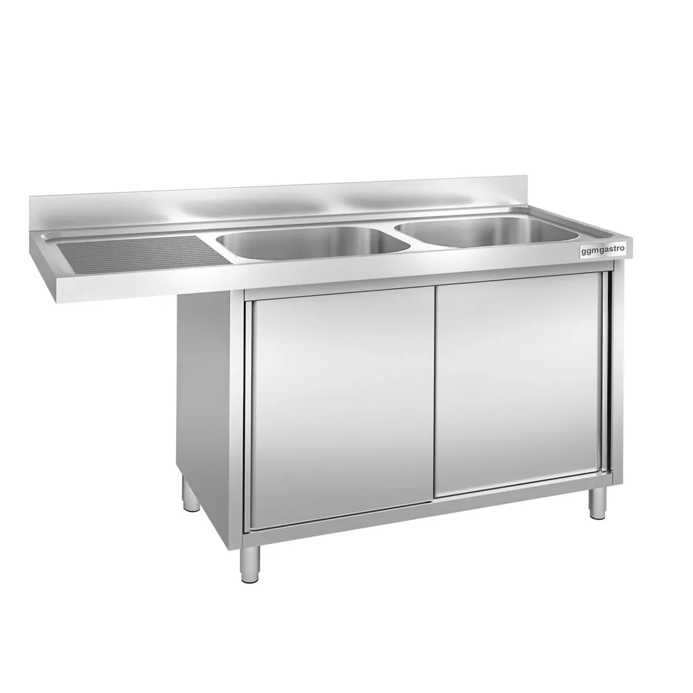 Køkkenvask alloy - med underskab - med plads til opvaskemaskine 2,0m - 2 Vaske til Højre L 50 x B 50 x D 25 cm