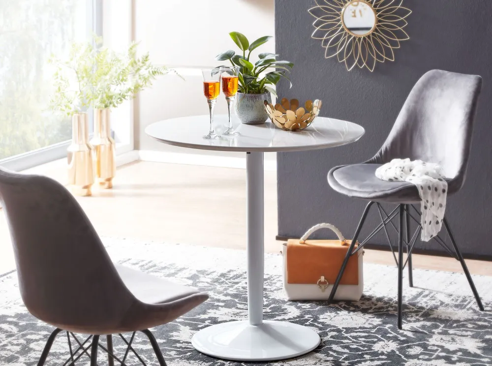 Lille spisebord i minimalistisk skandi-look, Diameter 75cm, kridt højglans
