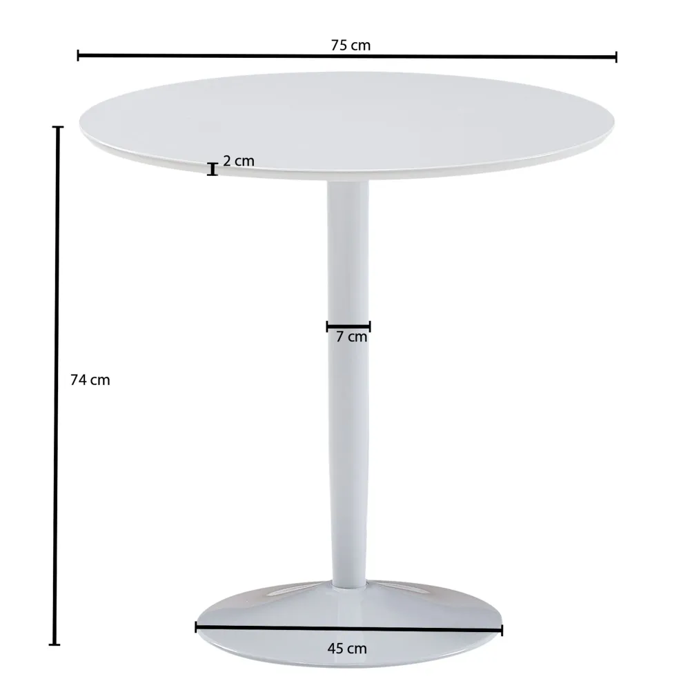 Lille spisebord i minimalistisk skandi-look, Diameter 75cm, kridt højglans
