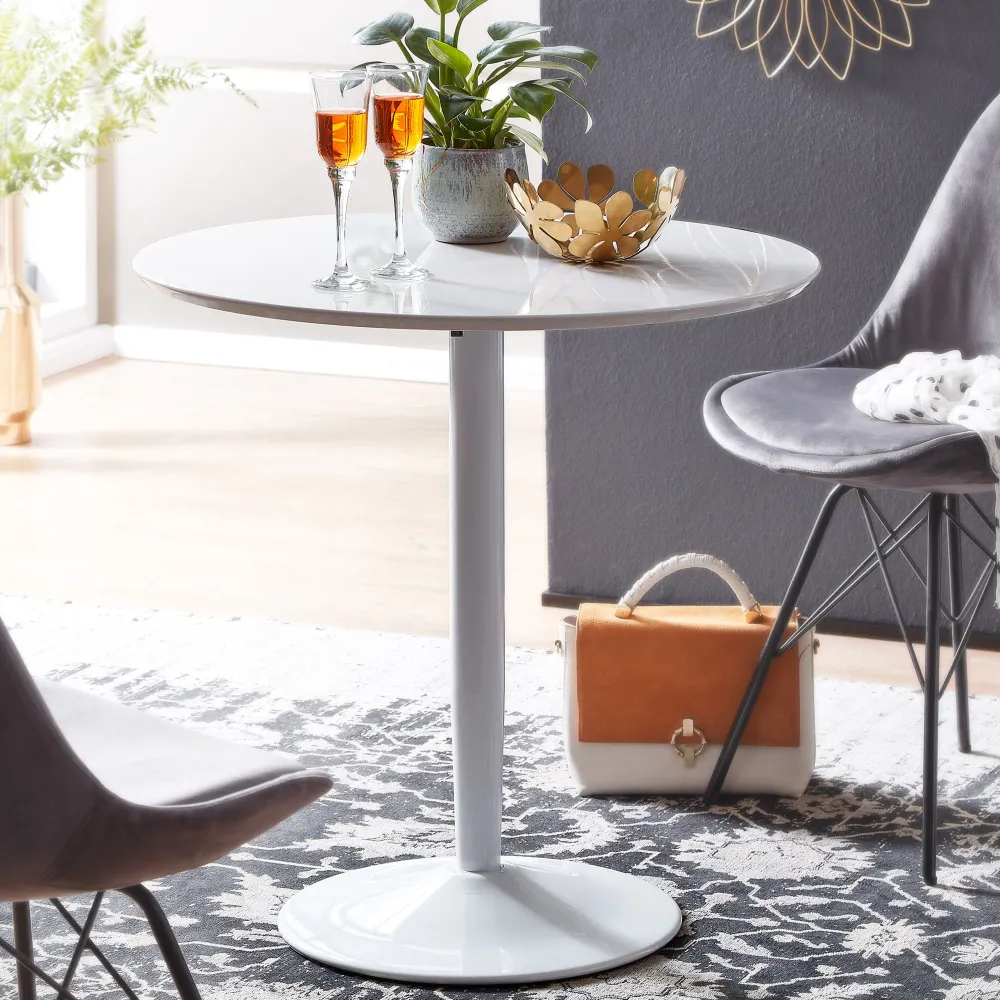 Lille spisebord i minimalistisk skandi-look, Diameter 75cm, kridt højglans
