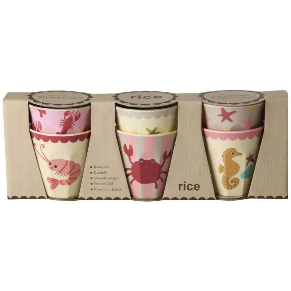 Rice Blush Ocean Print Melamine Kopper Small 6 Pak 160 Ml
