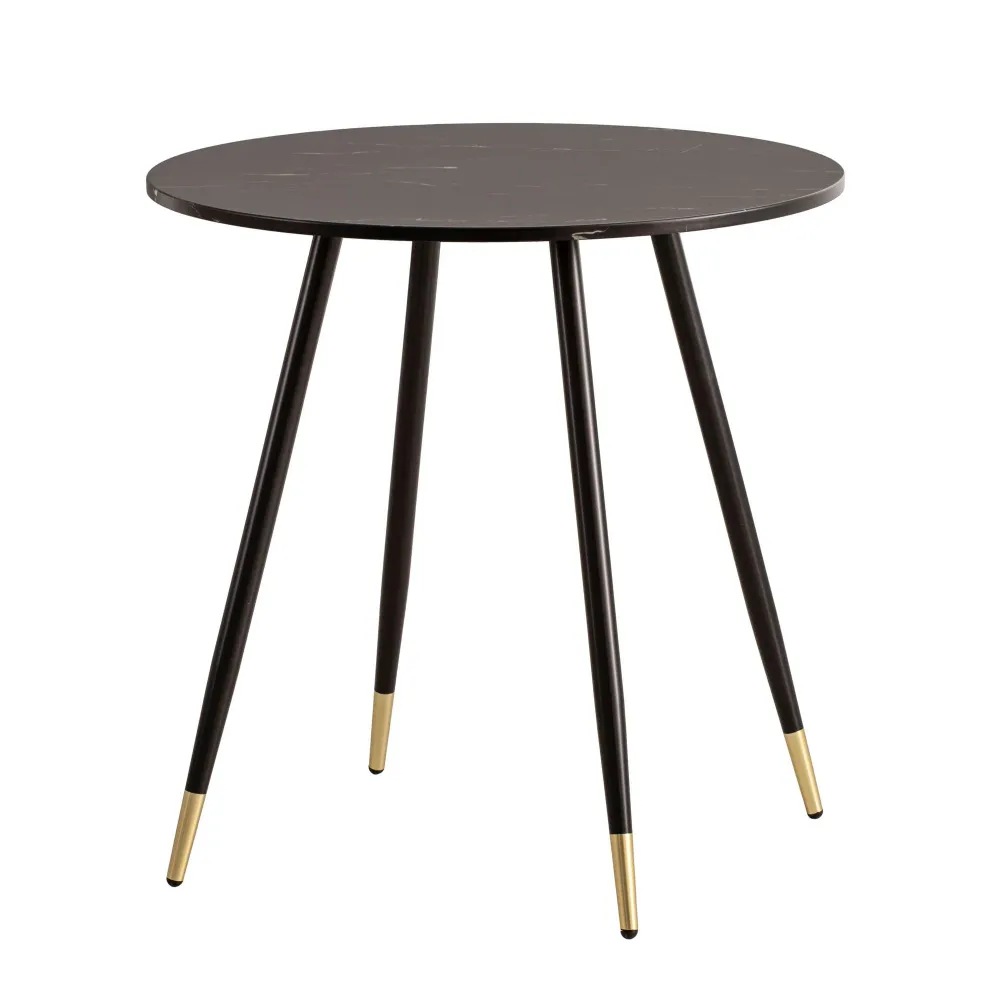 Spisebord 75x75x76 cm marmorlook midnight moderne spisebord, køkkenbord med metalben, lille rundt spisebord