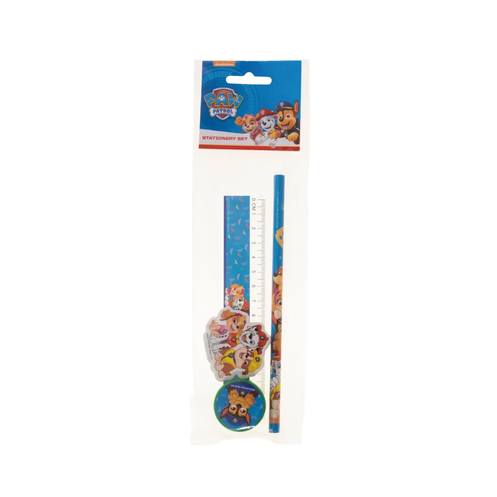 Paw Patrol Papirsæt med 1 uspidset blyant, 1 blyantspidser, 1 viskelæder og 1 lineal