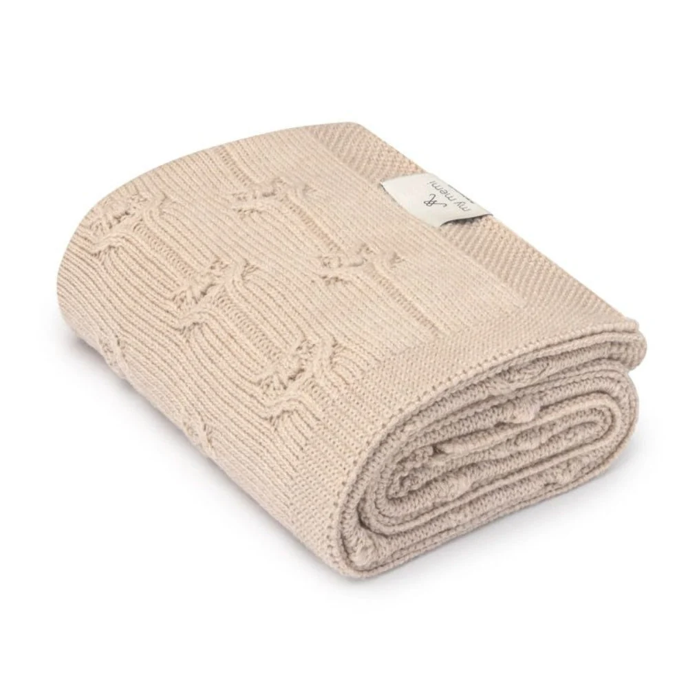 Memi Merino uldtæppe, varm beige, blomstret - premium-kollektion