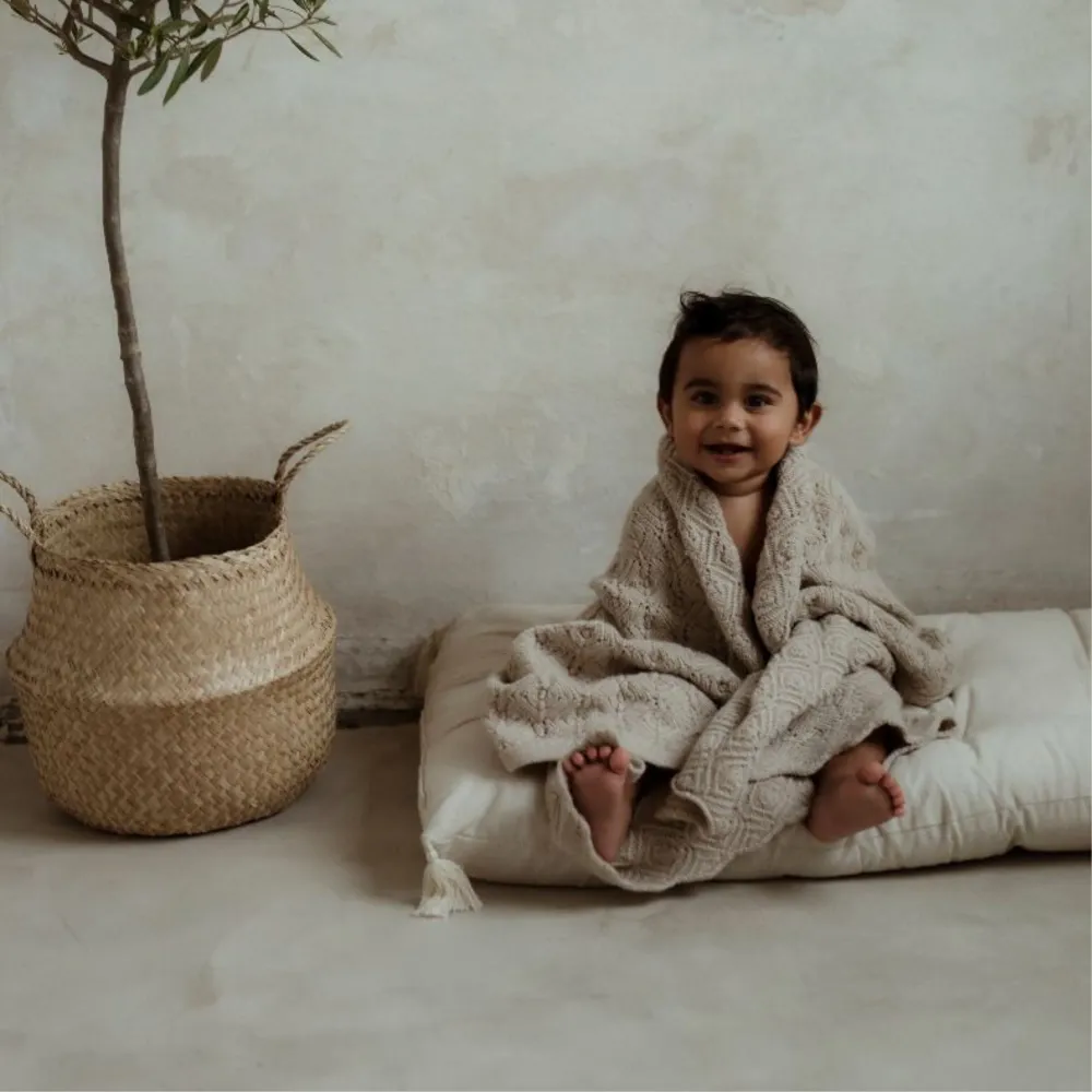 Memi Merino uldtæppe Varm beige perle