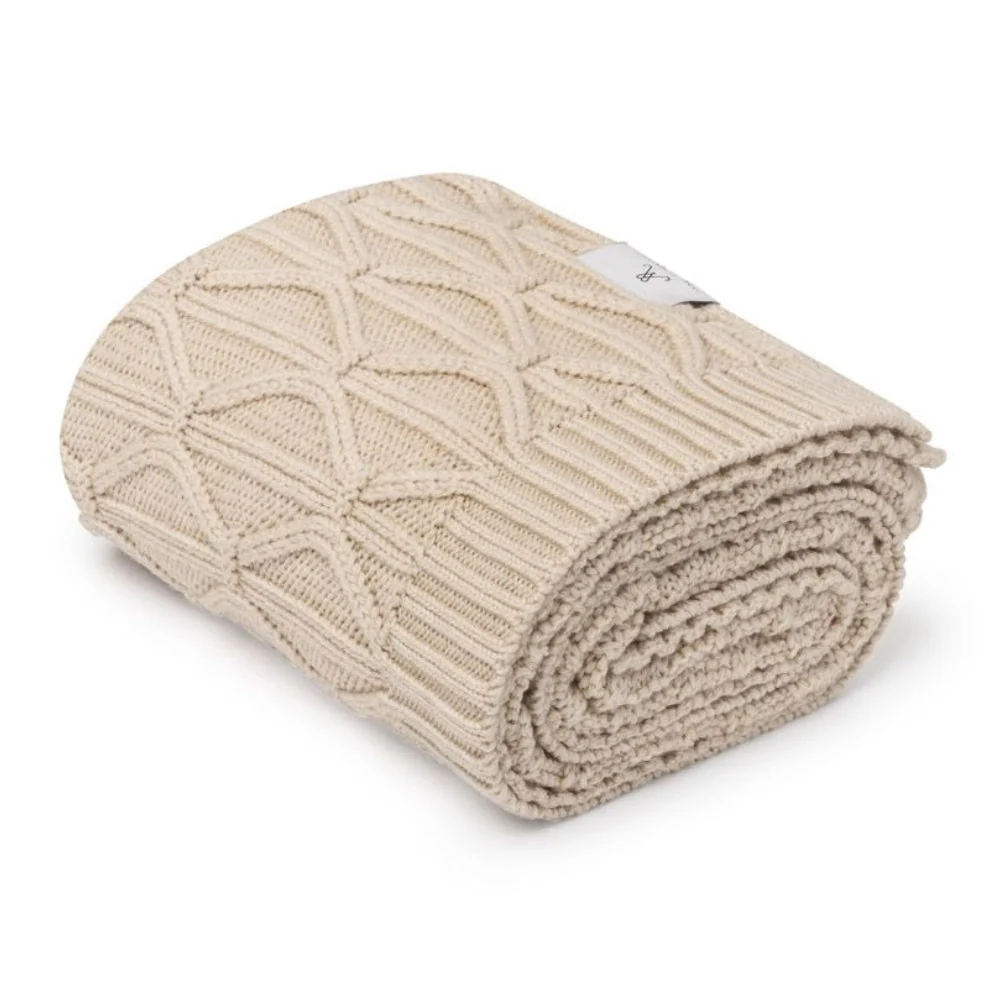 Memi Merino uldtæppe varm beige Wave - premium kollektion