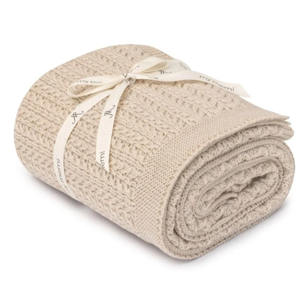 Memi Wool merino-sjal, varm beige Leaves - premium-kollektion