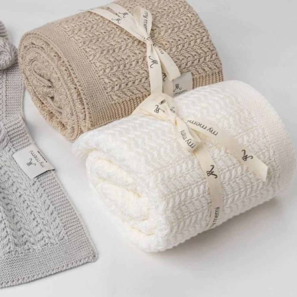 Memi Wool merino-sjal, varm beige Leaves - premium-kollektion