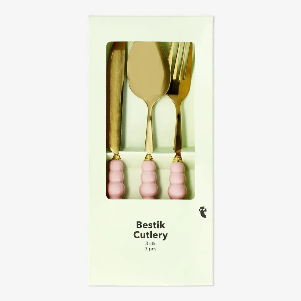 Bestiksæt med lyserøde boblehåndtag - 3 stk.